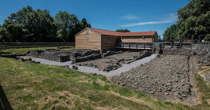 Exterior view of roman ruins at Binchester Roman Fort